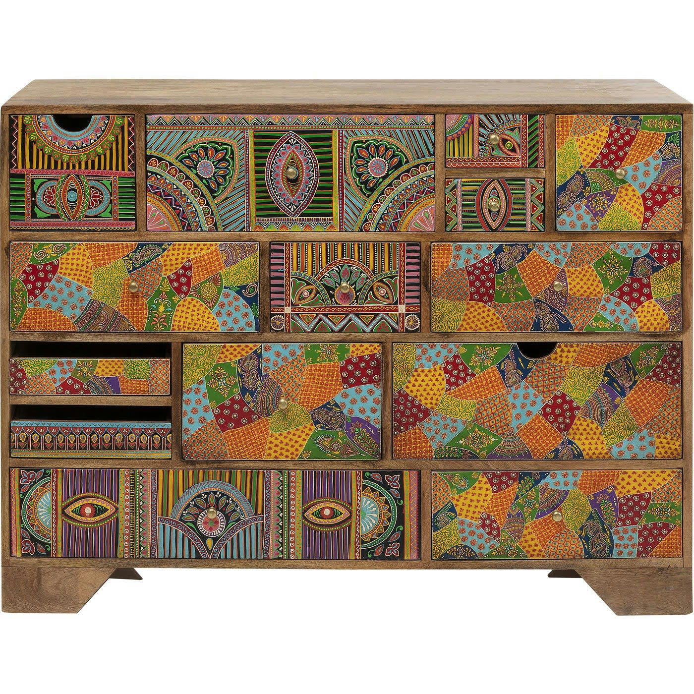PARADISE - Commode 14 tiroirs en manguier massif motifs multicolores