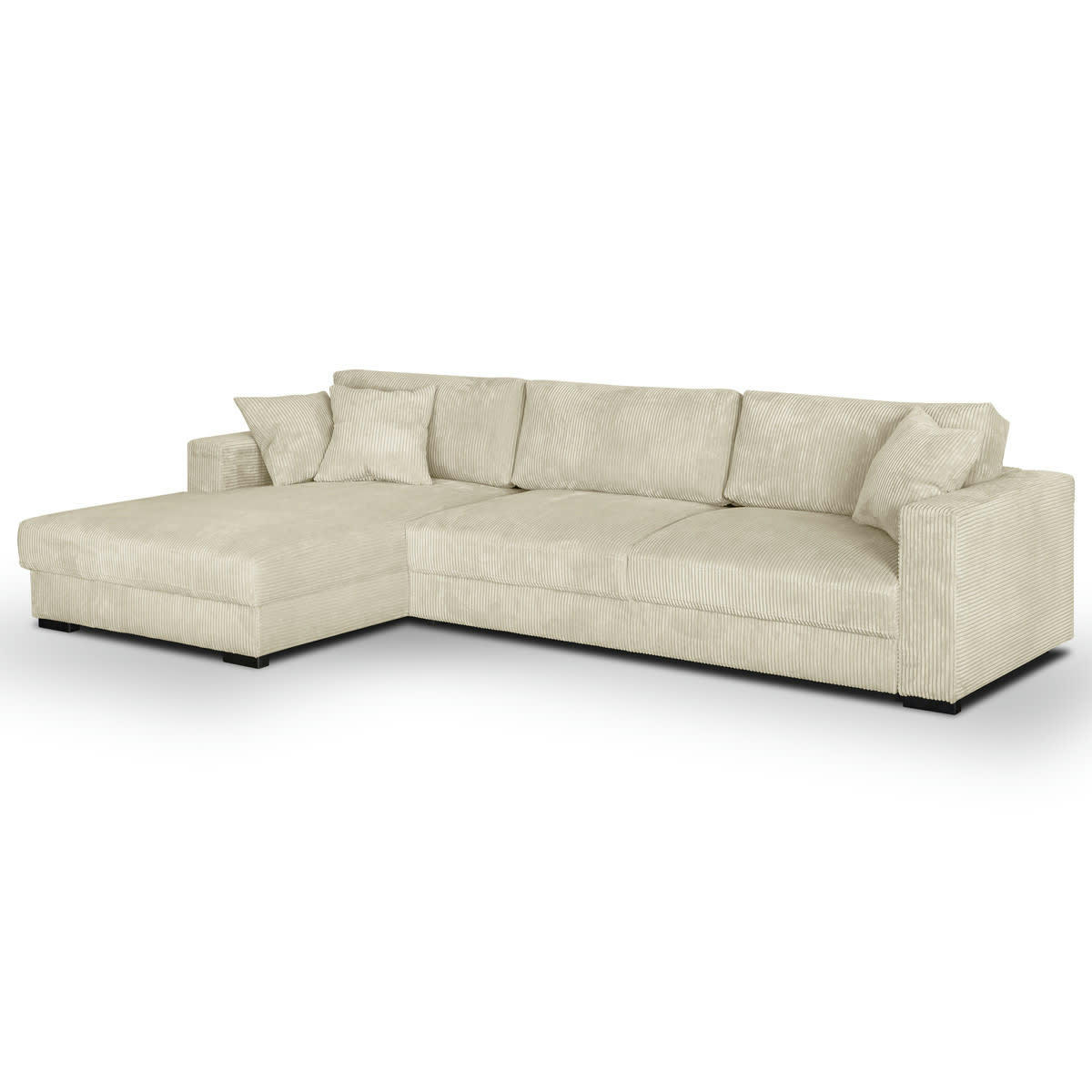 ROBIN - Canapé d'angle gauche convertible 5 places côtelé beige avec coffre