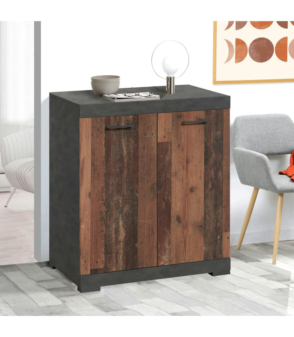 BRISTOL - Buffet 2 portes avec Étagère Amovible L80cm