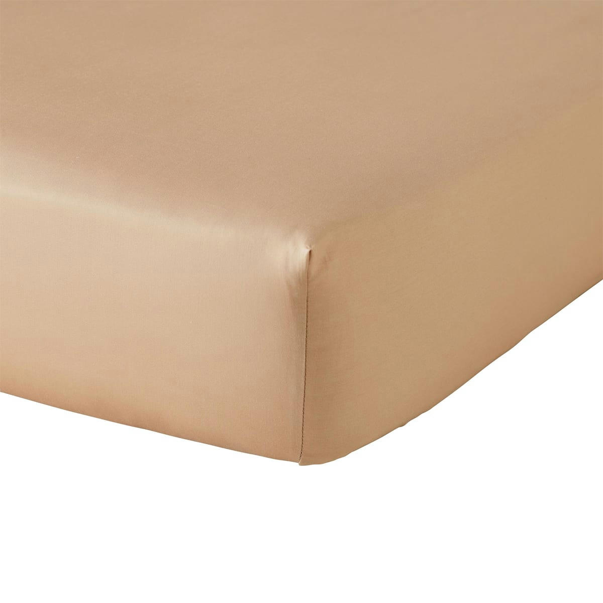 HEURE DOREE - Drap housse uni en satin de coton beige 140x200