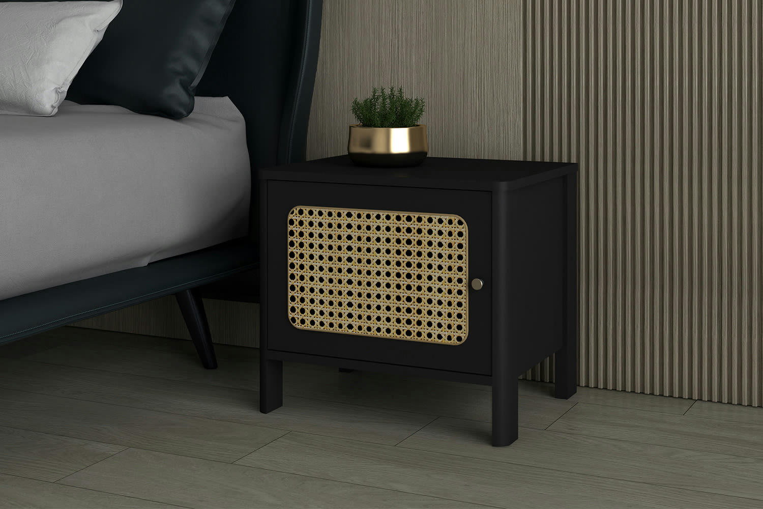 BALI - Table de chevet canage et bois noir