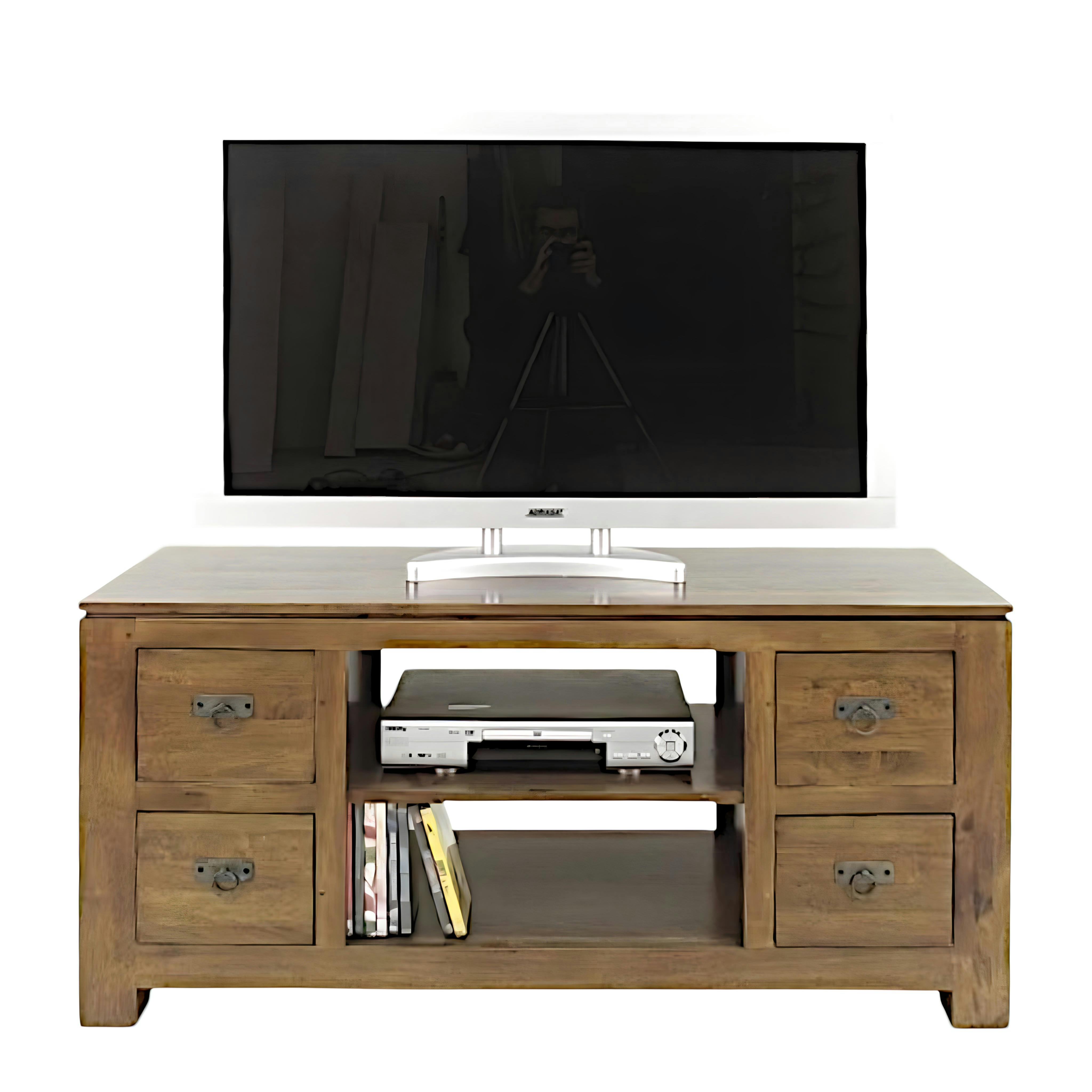 Meuble TV hévéa 4 tiroirs 125x45x58cm HELENA