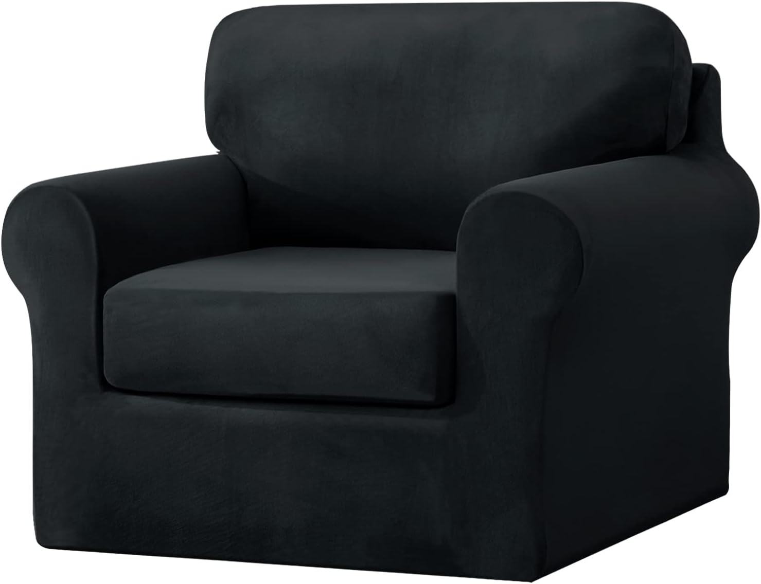 3 Pieces Velvet High Stretch Sofa Covers for 1 Cushion Couch Sofa Slipcovers, Washable Furniture Protector with Drawstring Anti Slip Bottom, Soft and Plush Fabric for Kids and Pet (Black)