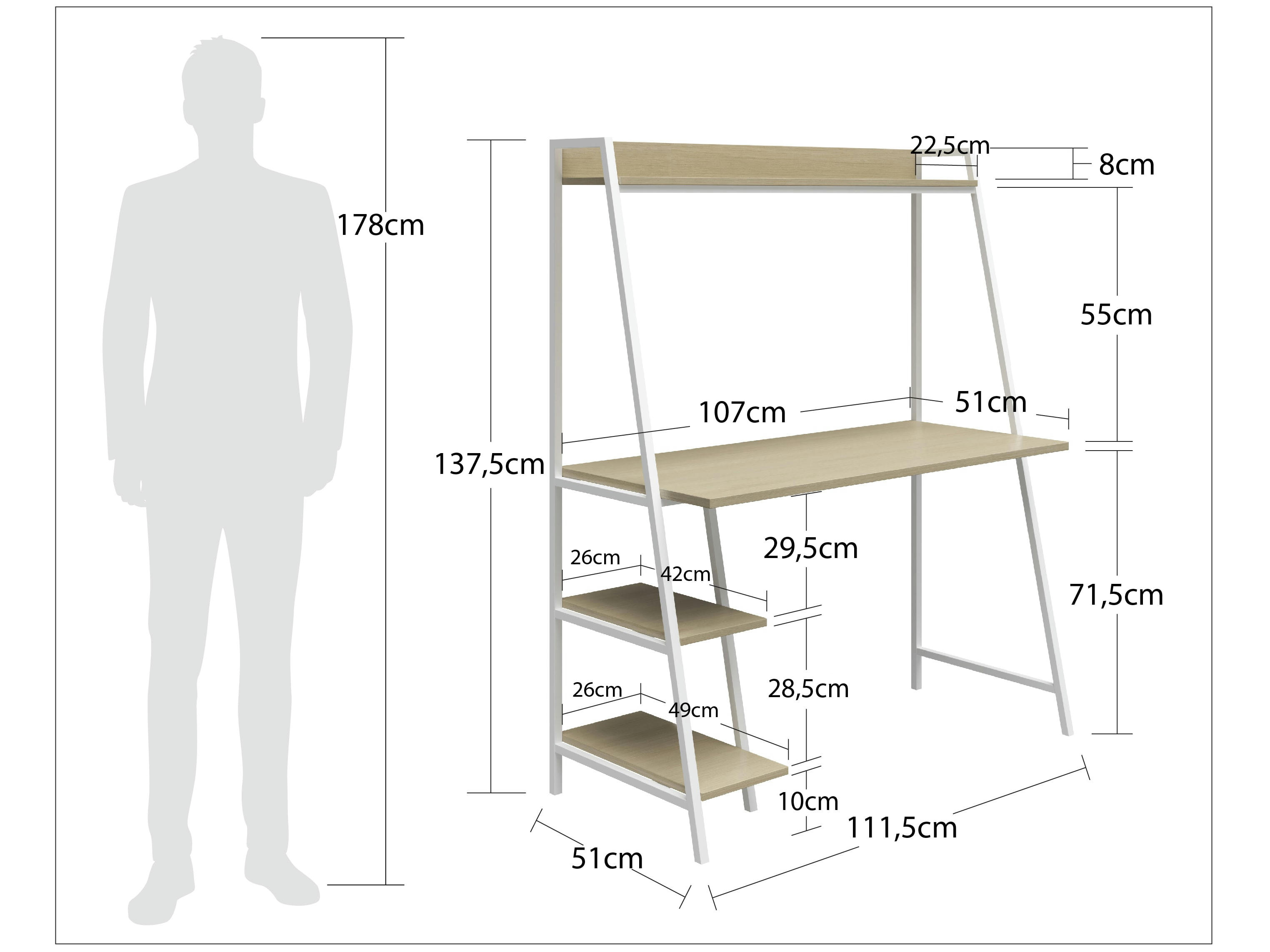 FOGH - Bureau en échelle Chêne noir sur métal noir