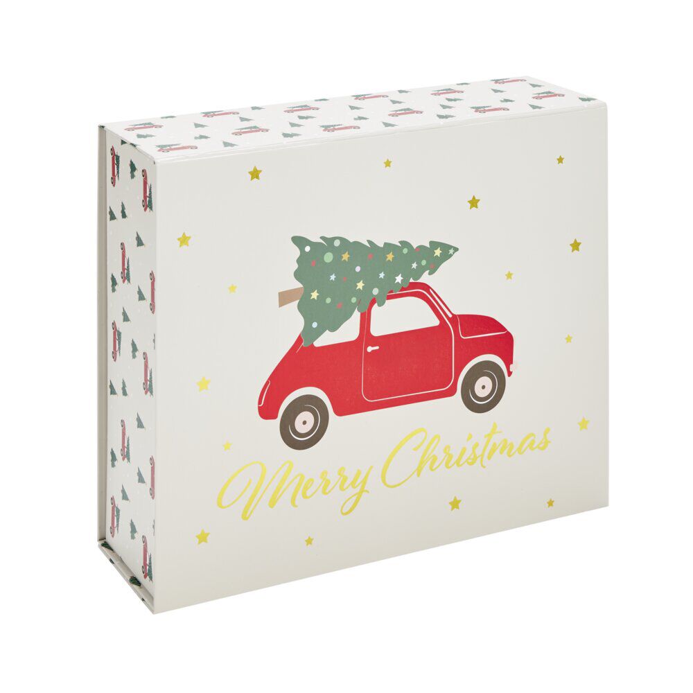 BoÎte cadeau No&euml;l pliable fermeture magnétique Merry Christmas sapin 30x35cm