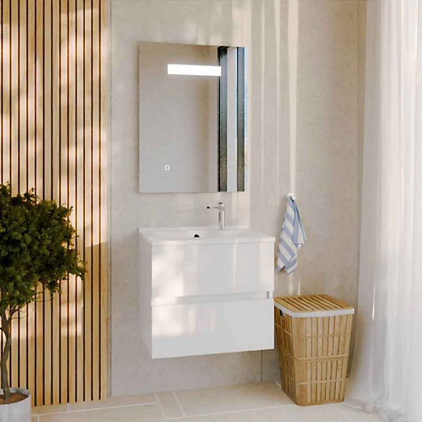 Meuble salle de bain 60 cm ROSALY avec plan vasque et miroir Elégance ht80- - Plan vasque en Résine