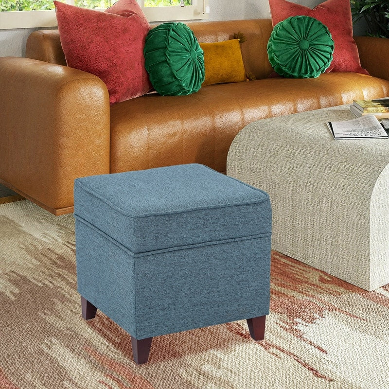 Adeco Square Storage Ottoman 17 inch Footstool Bench