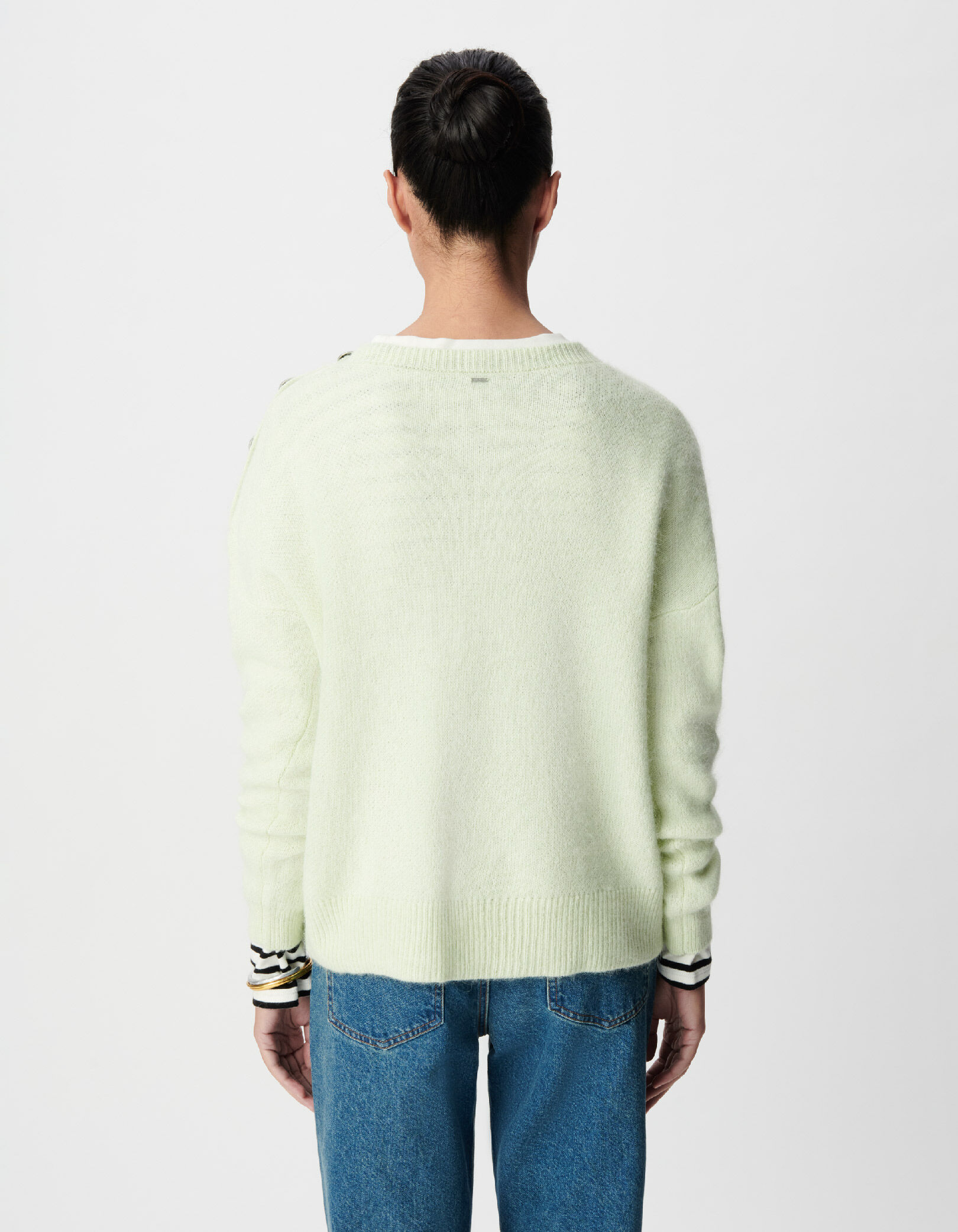 Pull alpaga mélangé vert à message Femme