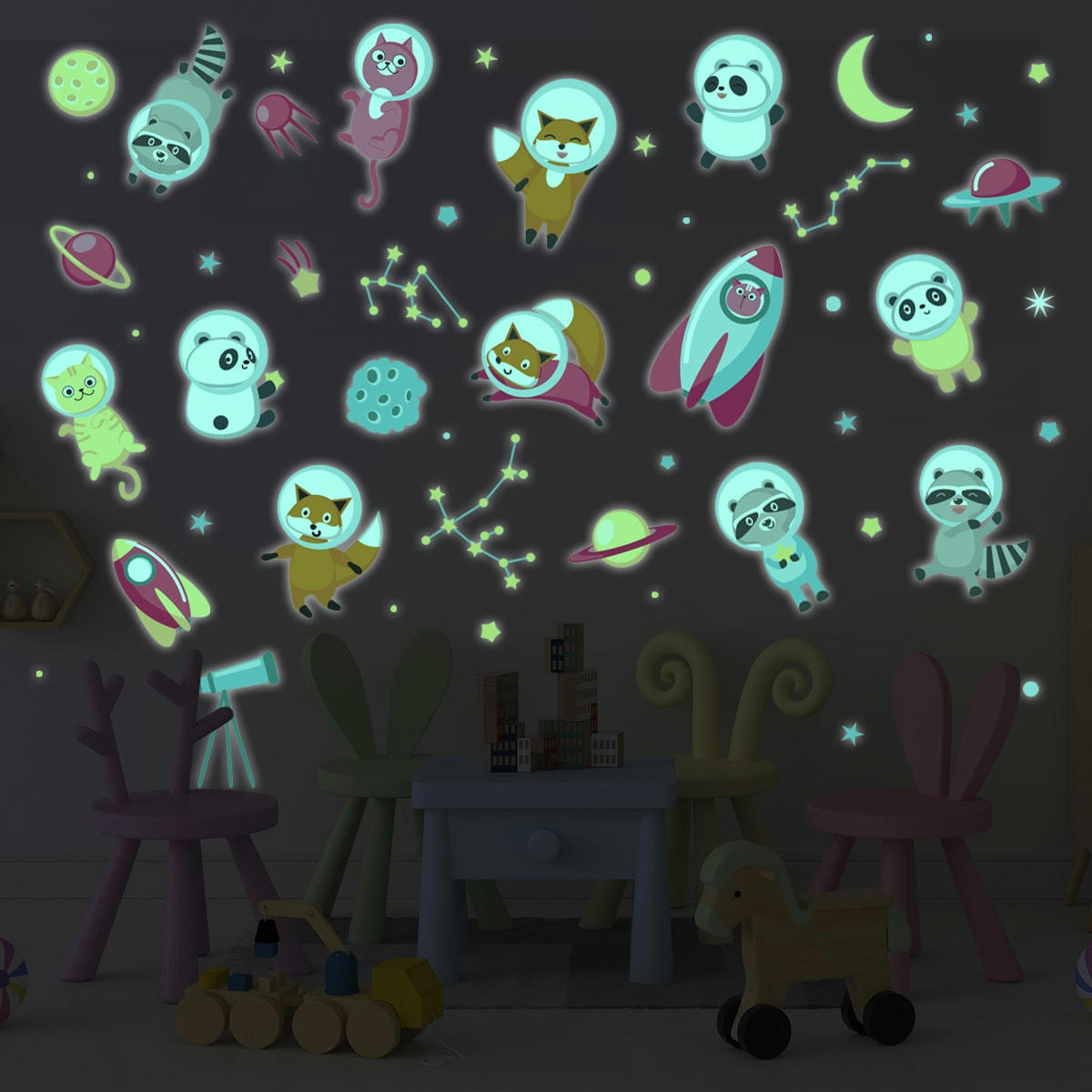 - Stickers mural phosphorescents lumineux animaux 160x120cm
