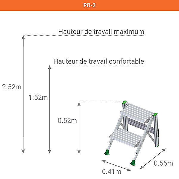 Marchepied 2 marches - Hauteur atteignable 2.52m - PO-2