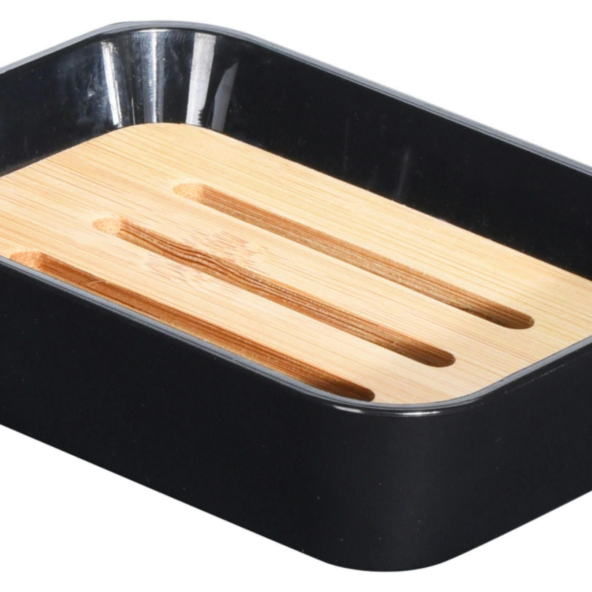 - Porte savon noir et bambou - 12x9x2.8cm