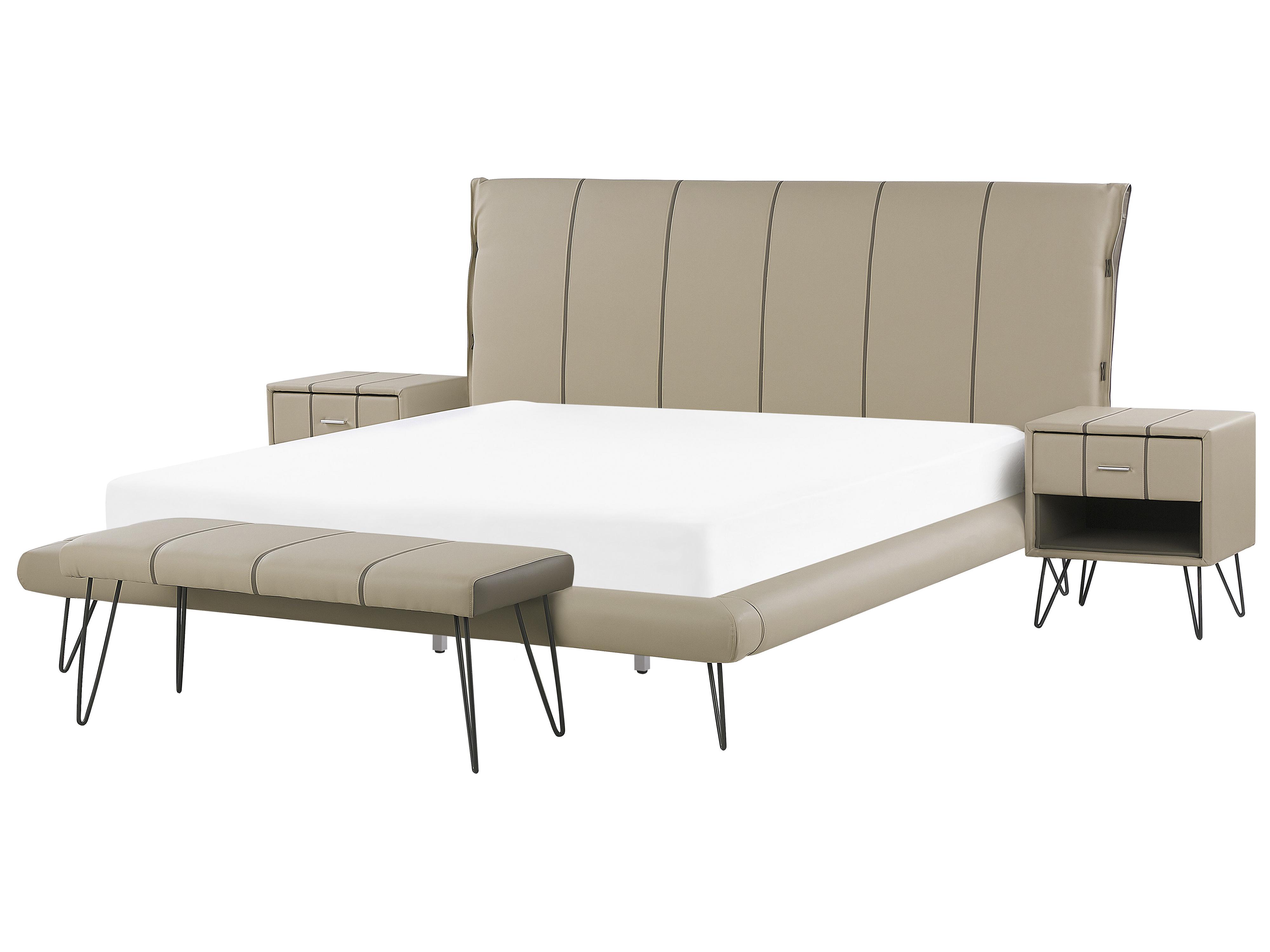 Bedroom Set Faux Leather BETIN 180 x 200 cm (EU Super King) Sand Beige