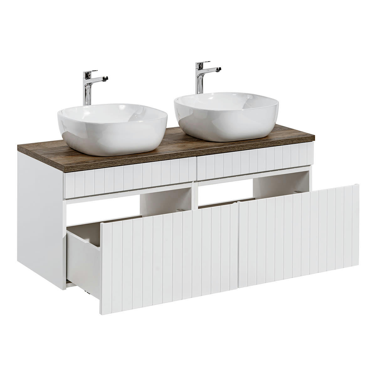 - Meuble double vasque 120cm blanc et naturel