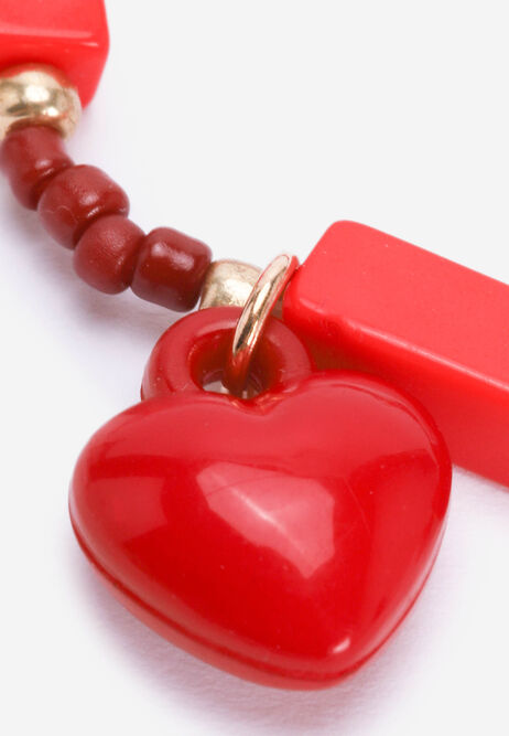 Womens 5pk Red Heart Beaded Stackable Bracelets