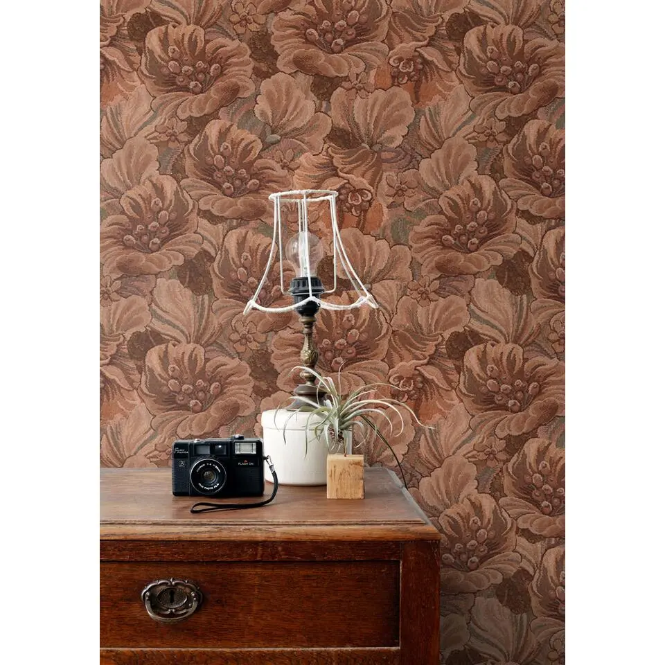 ESTAhome behang bloemmotief donkerbruin - 50 x 900 cm