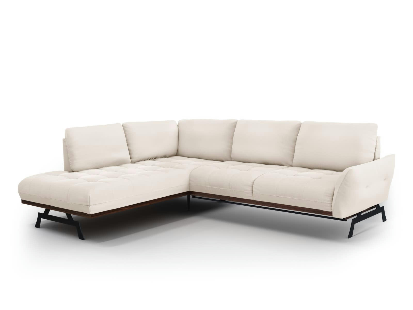OLIVIER - Canapé d'angle convertible 5 places en tissu structuré gris clair