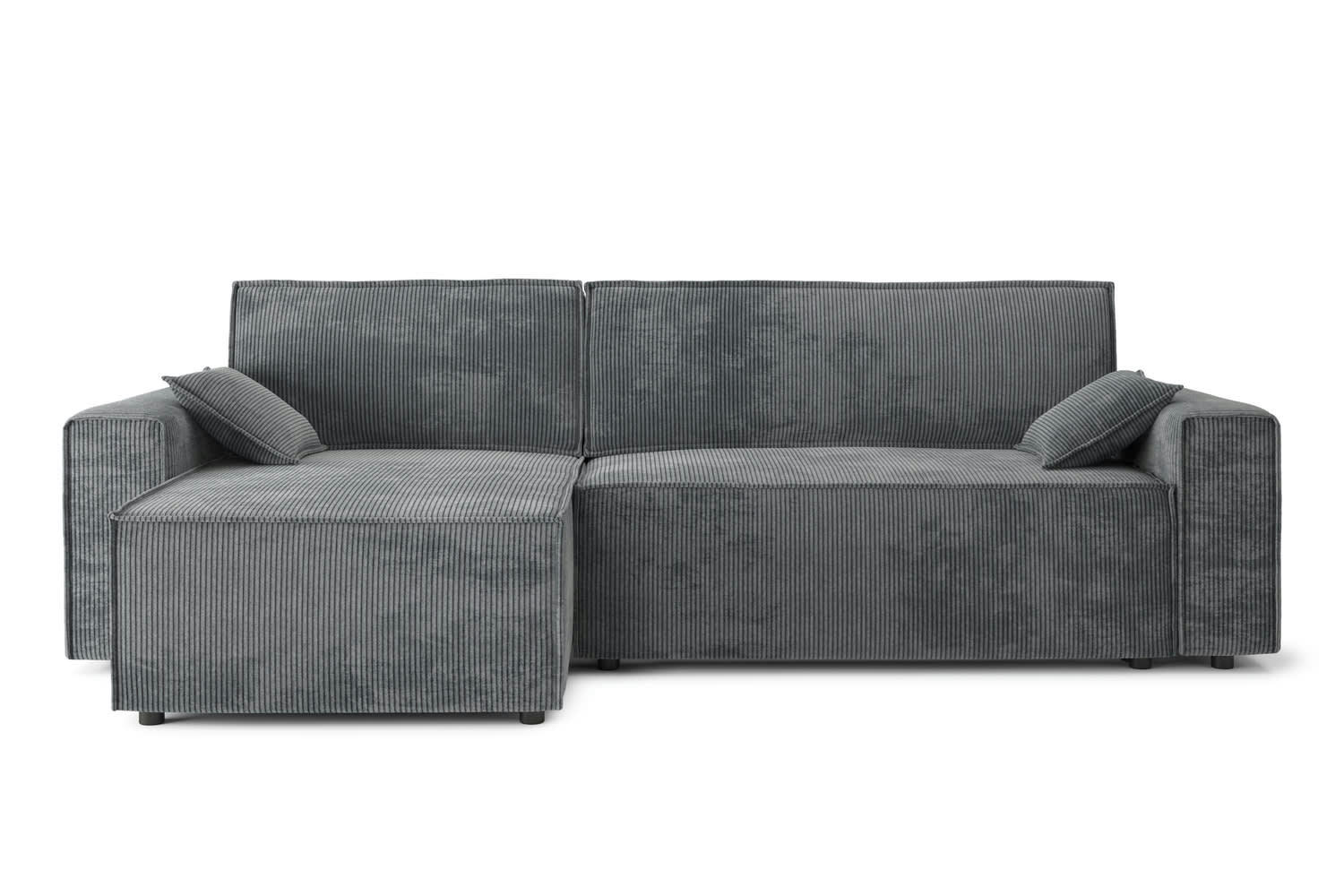 MARIUS - Canapé d'angle convertible en velours côtelé 4 places gris souris