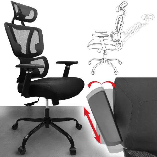Fotel biurowy ergonomiczny obrotowy regulowany ulga dla pleców premium