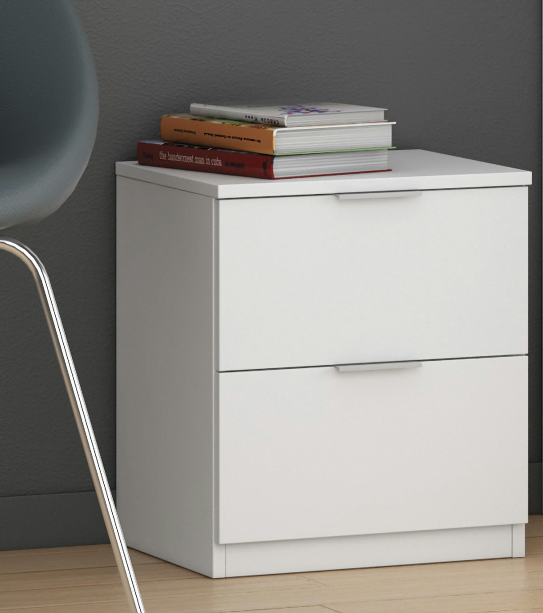 DMILA - Table de chevet 2 tiroirs effet bois blanc