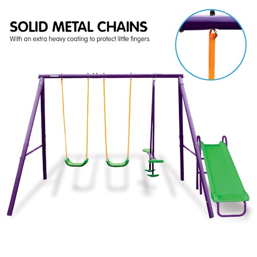 NNEDPE Kahuna Kids 4-Seater Swing Set with Slide Purple Green