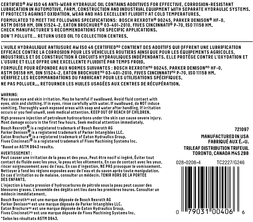 Certified AW46 Anti-Wear Hydraulic Oil, 5-L