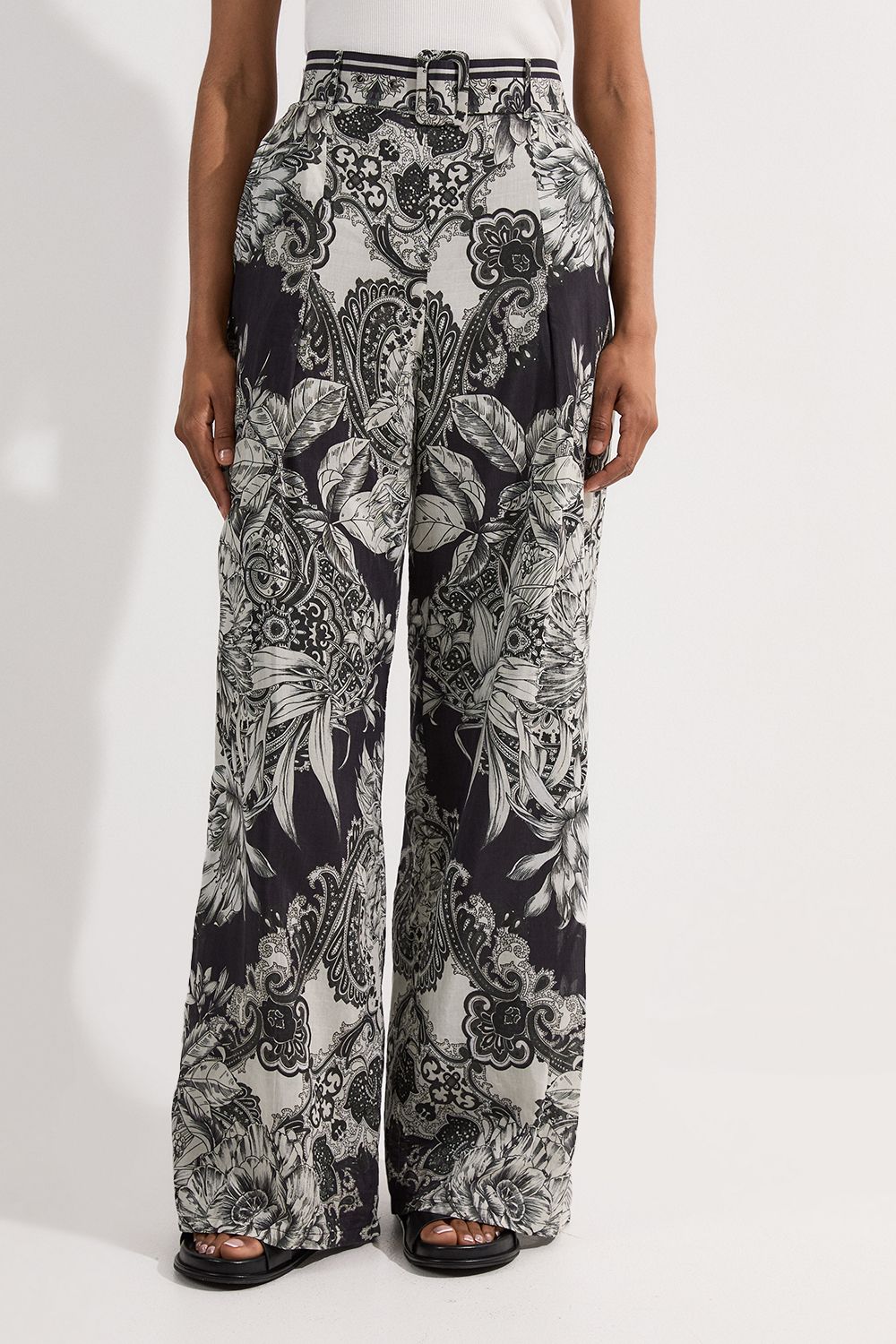 KarenMillen Tile Silk Cotton Woven High Waisted Trouser