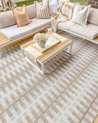 Krystal Brown and Ivory Geometric Flatweave Indoor Outdoor Rug