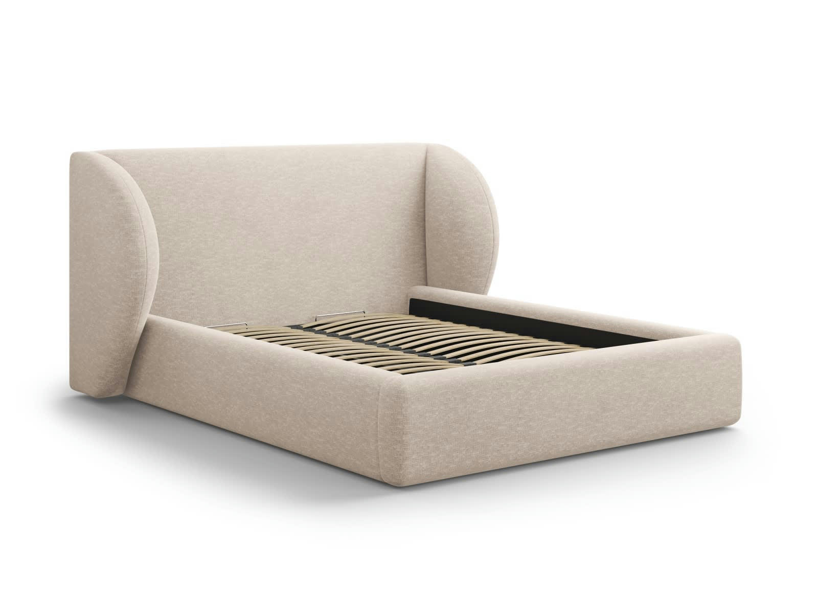 MILEY - Lit coffre avec tête de lit 180x200cm en tissu chenille beige