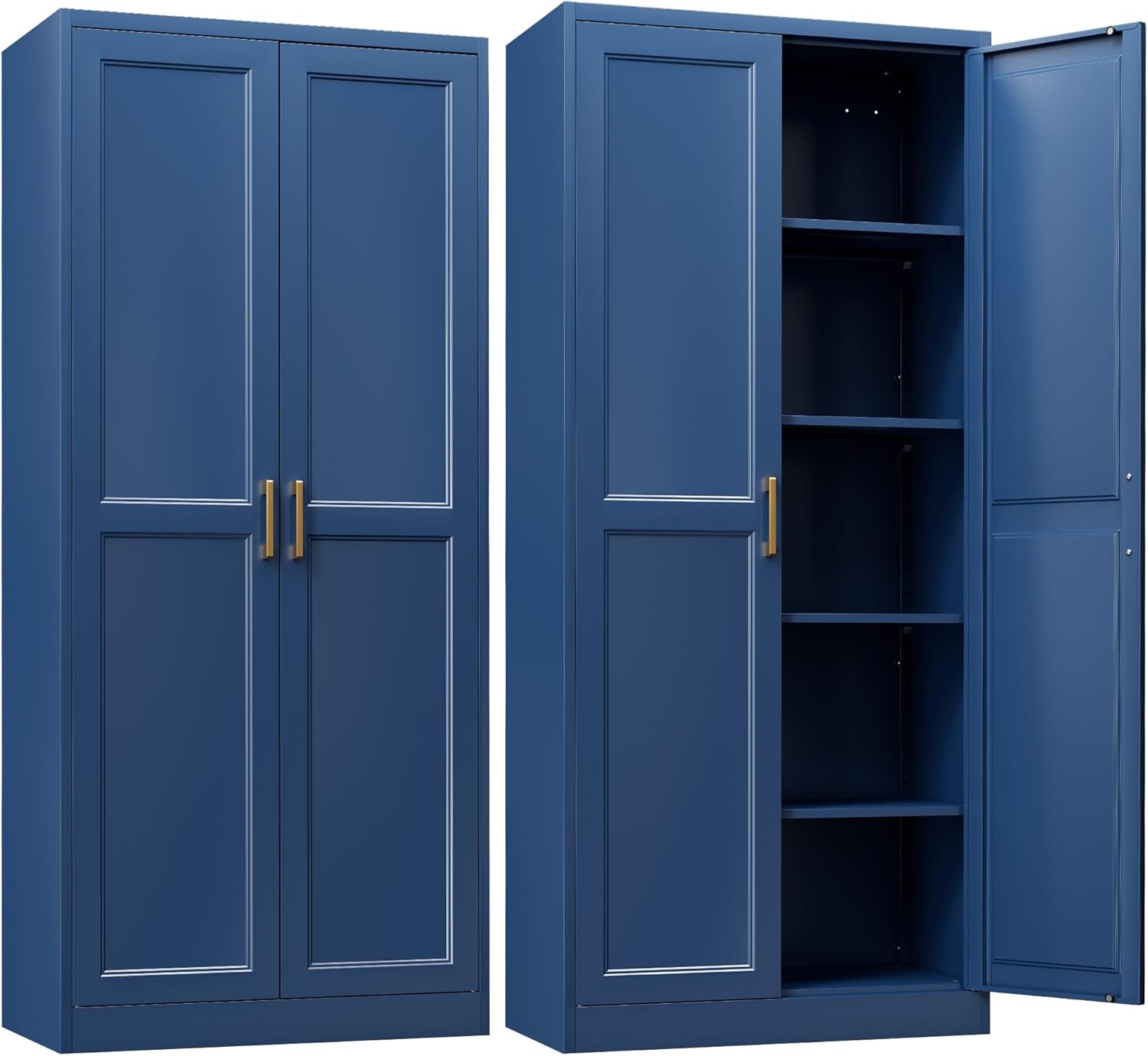 SteeLoong Kitchen Pantry Cabinet,71”Blue Metal Pantry Storage Cabinets with Doors and 4 Adjustable Shelves,Kitchen Cabinet with 2 Gold Handles,Tall Cabinet for Livingroom,