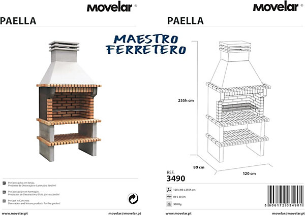 MOVELAR - Barbecue préfabriqué pour bois de chauffage et charbon de bois Paella (Gris, Orange - 120x80x255 cm) REF : 3490