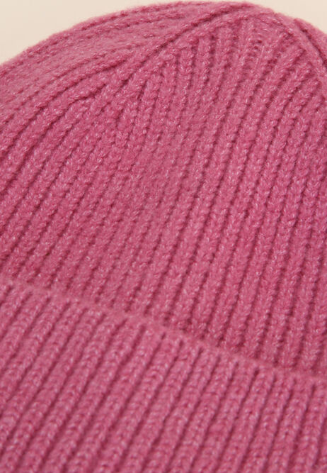 Womens Pink Ribbed Knit Beanie Hat