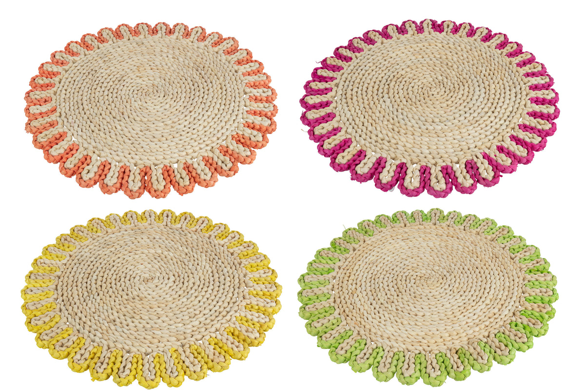 J-Line placemat Rond Rand - riet - mix - 4 stuks