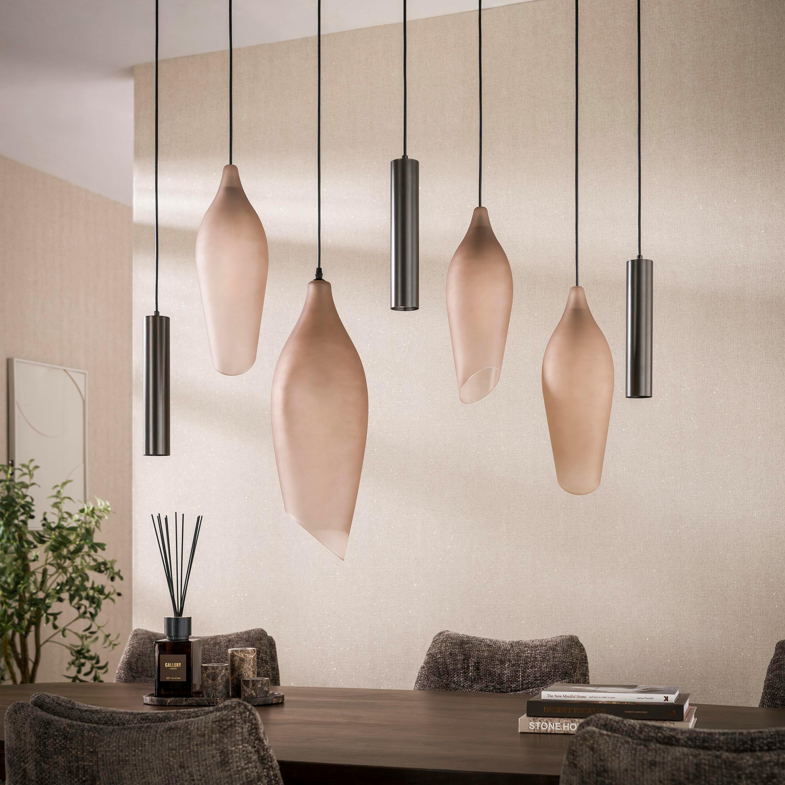 Suspension de table verre brun métal vintage 7 lampes NIAGARA
