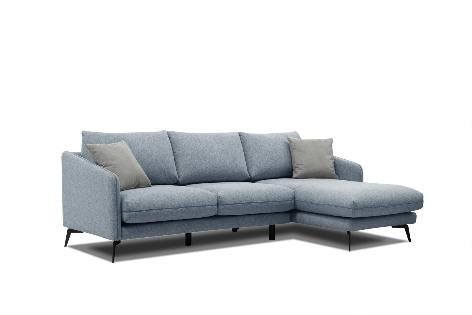 SOGEL - Canapé d'angle droit 4 places tissu  bleu clair