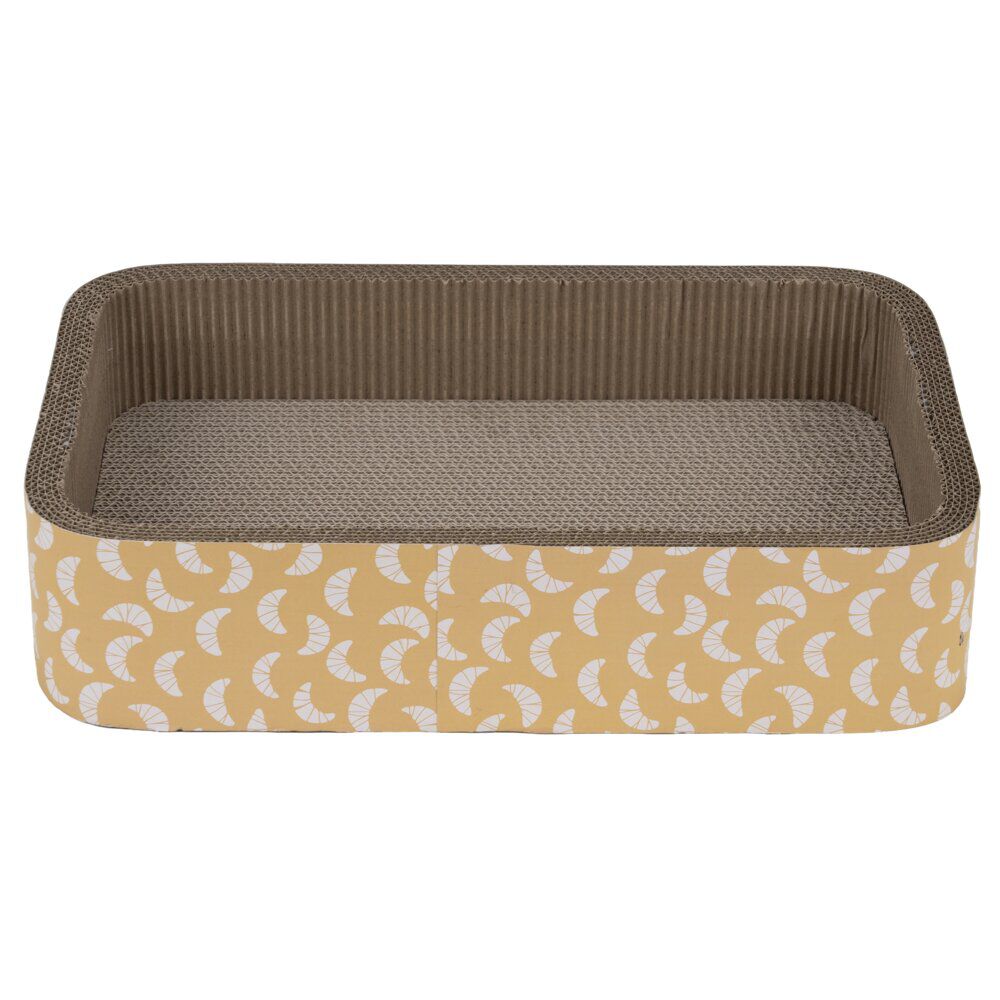 Griffoir pour chat rectangulaire motif croissant en carton beige 45x30xH10cm (2 modèles)