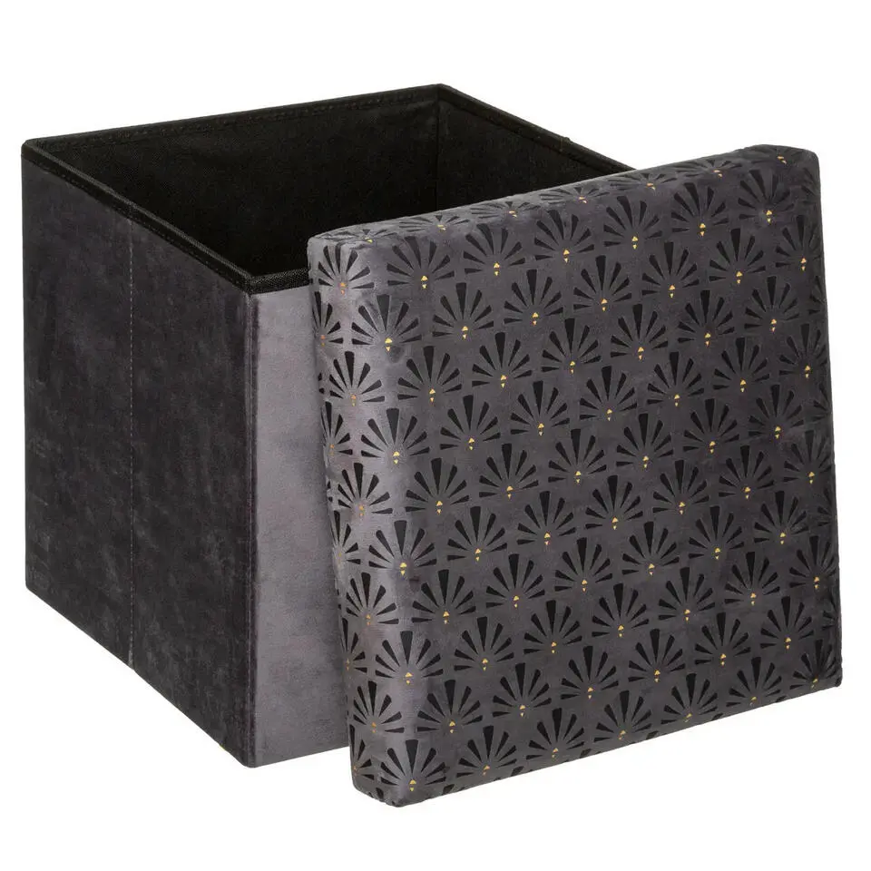 Atmosphera Storage Poef/hocker - Opvouwbaar - Donkergrijs - 38x38 cm