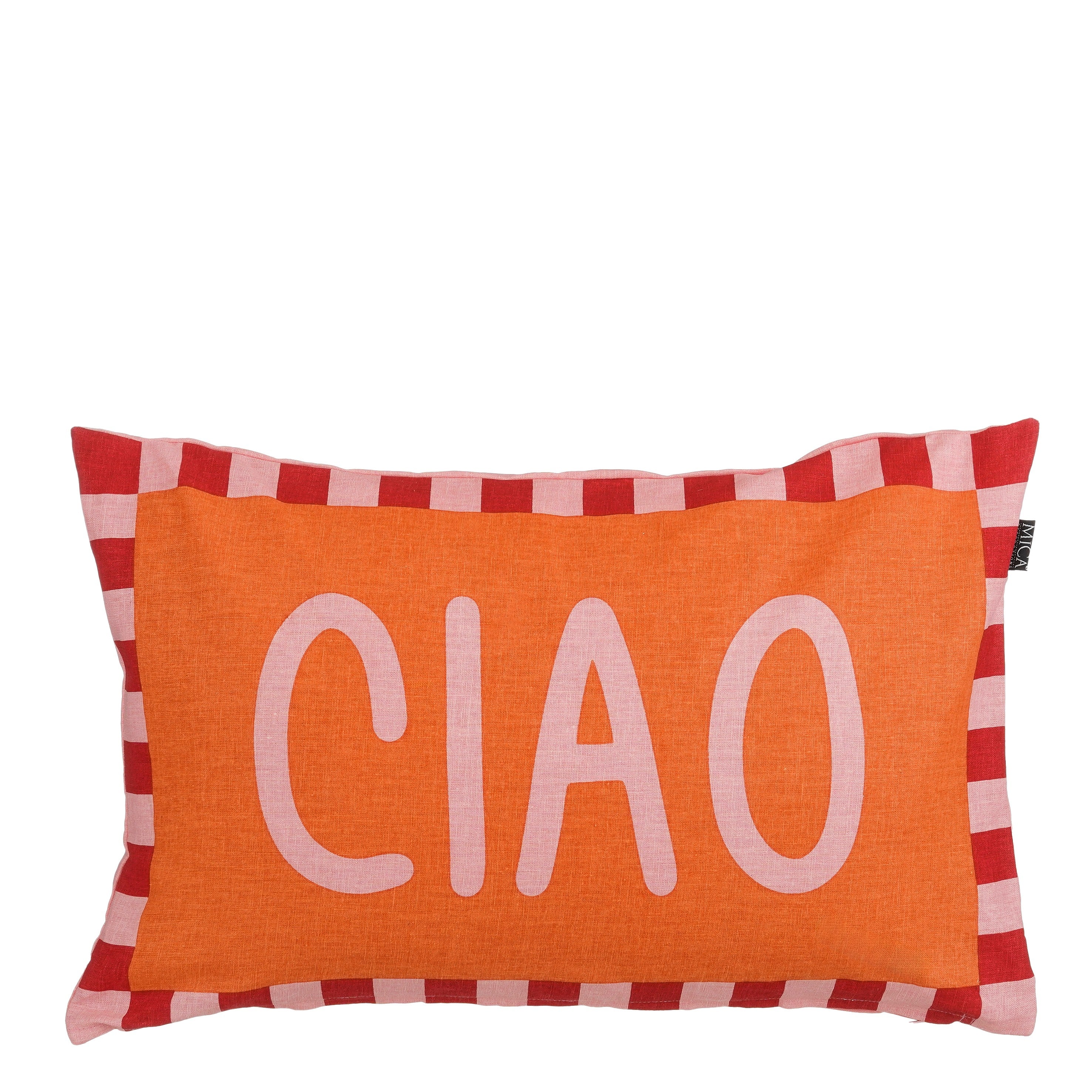 Mica Decorations Ciao Sierkussen - Kussen met Kussenhoes - Woondecoratie Woonkamer - 55 x 35 x 10 cm - Katoen, Linnen, Polyester - Oranje, Roze, Rood