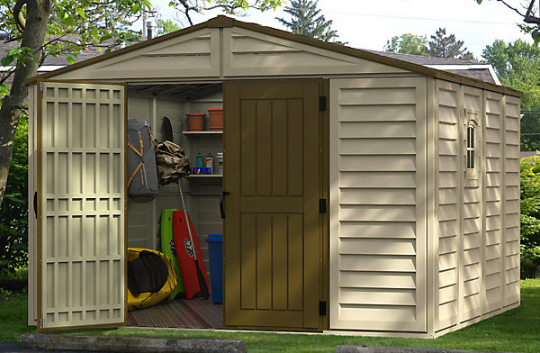Duramax Abri PVC Woodstyle PREMIUM - 10,56m² - Kit fondation   1 fenêtre - Beige