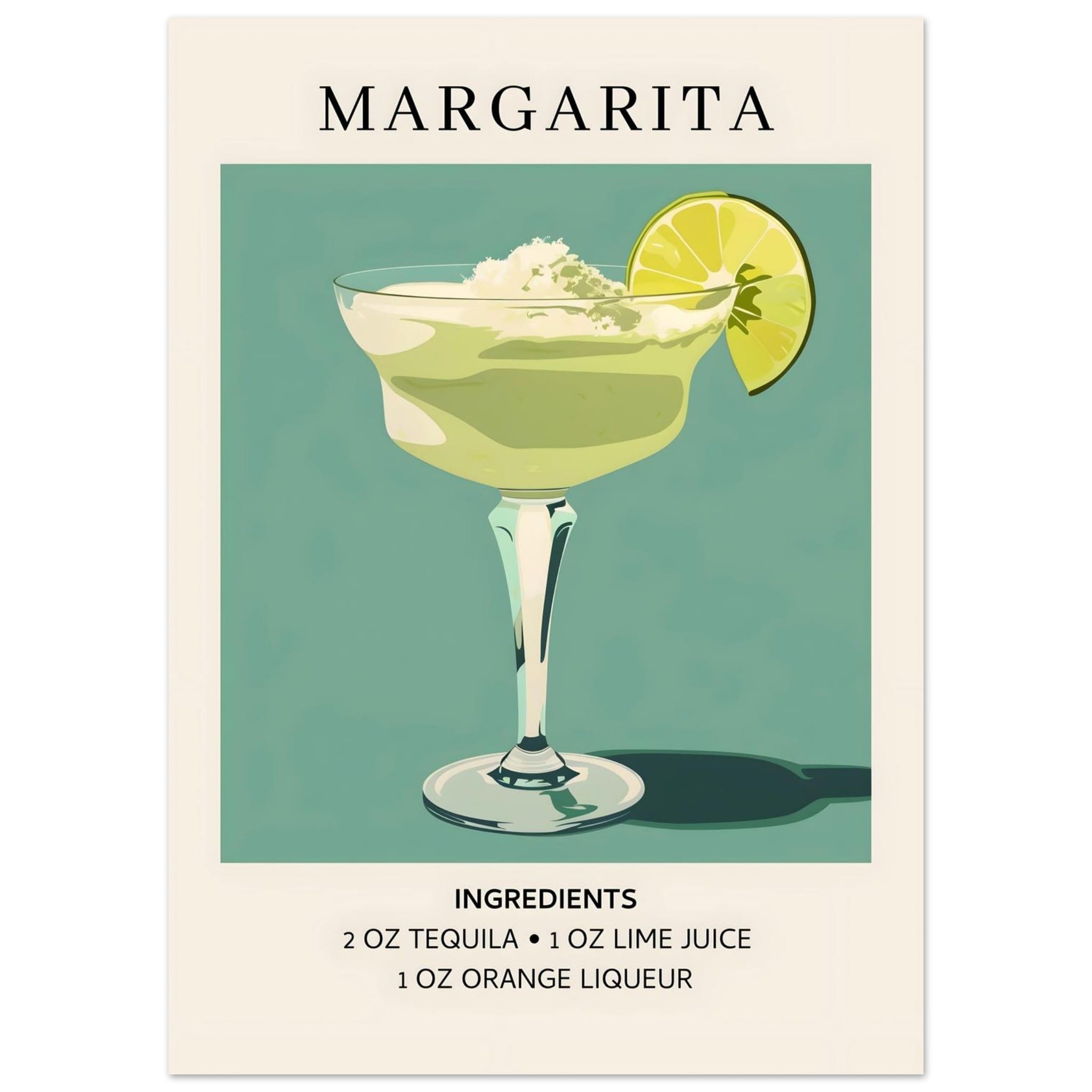 Artfulprints Poster Margarita cocktail - Ingrediënten  - 50x70 cm - Groen