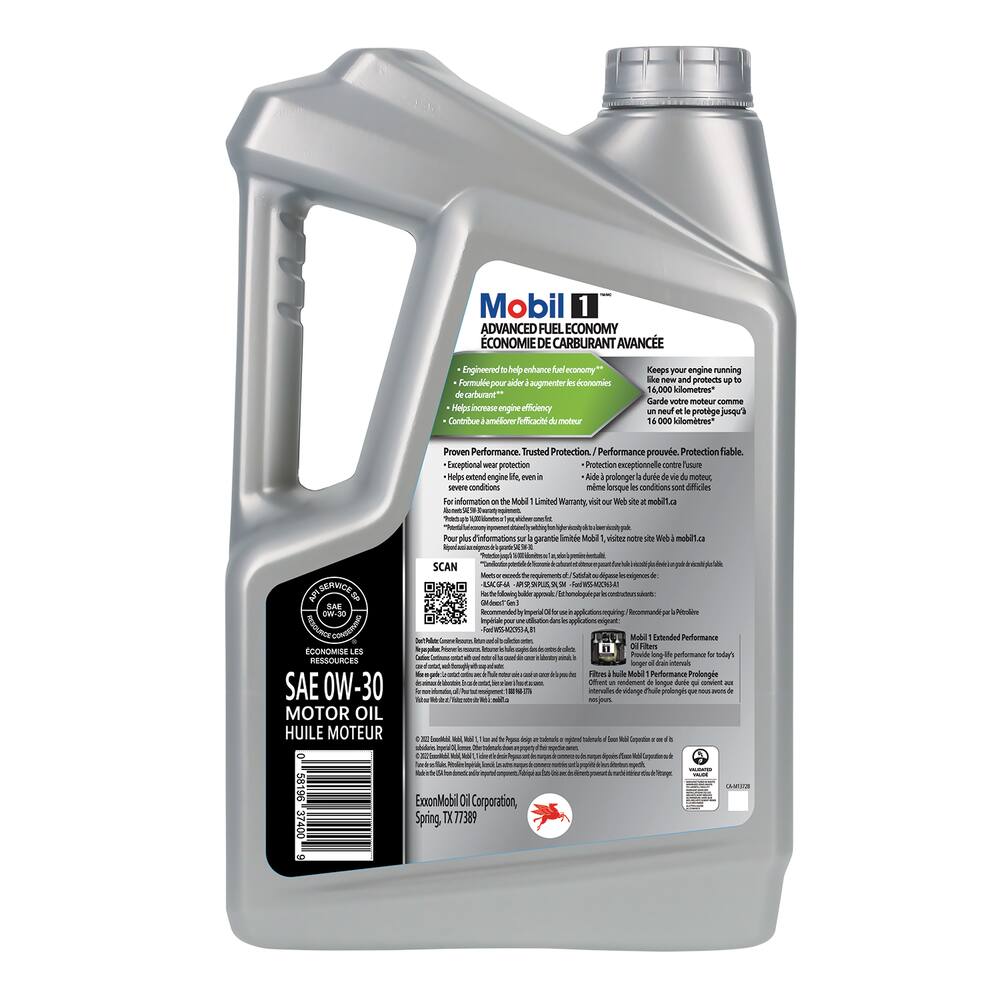 Mobil 1™ Advanced Fuel Economy 0W30 Synthetic Engine/Motor Oil, 4.73-L