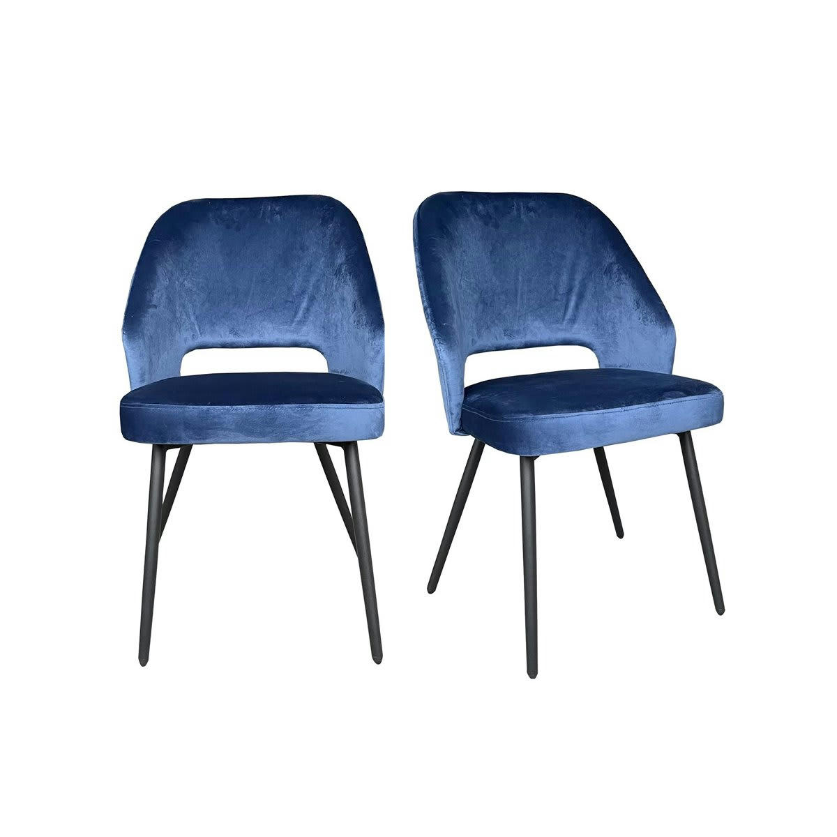 OLLY - Lot de 2 chaises en velours et métal bleu
