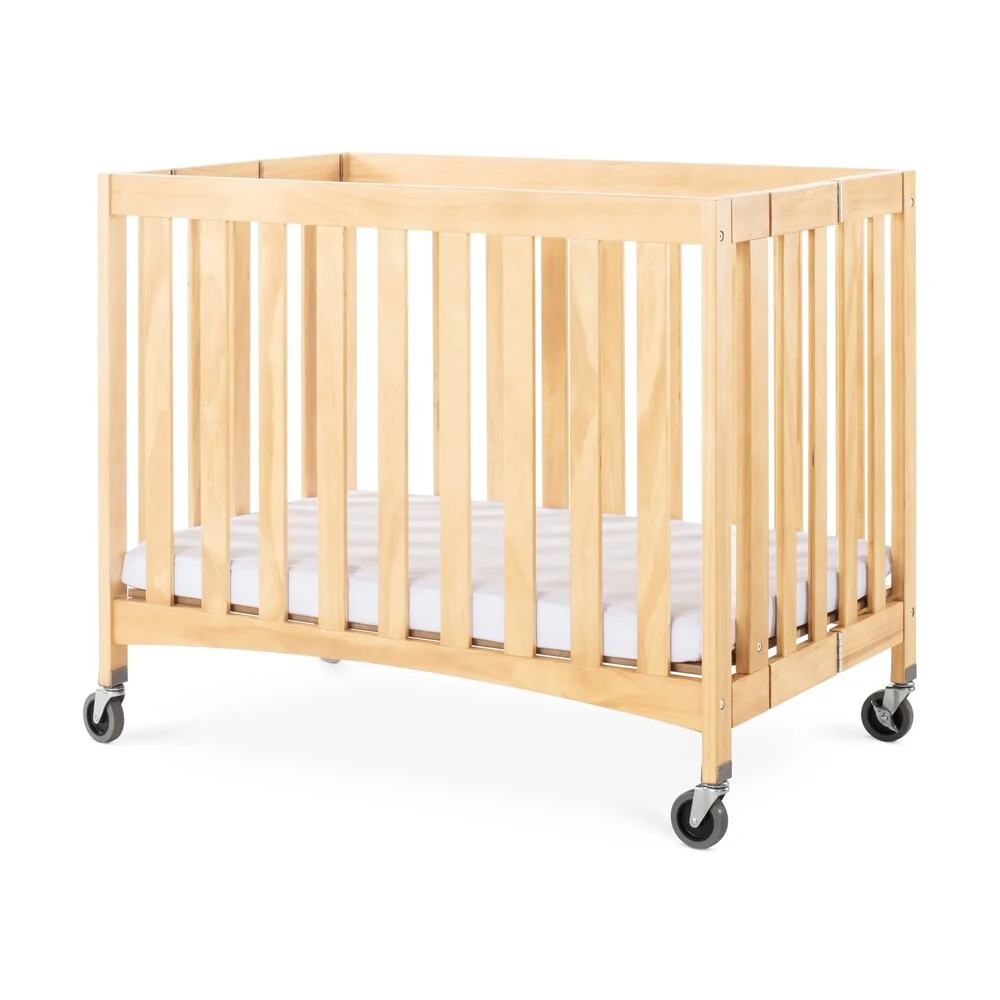 Travel Sleeper® Folding Compact Crib w/ 2 Foam Mattress Natural
