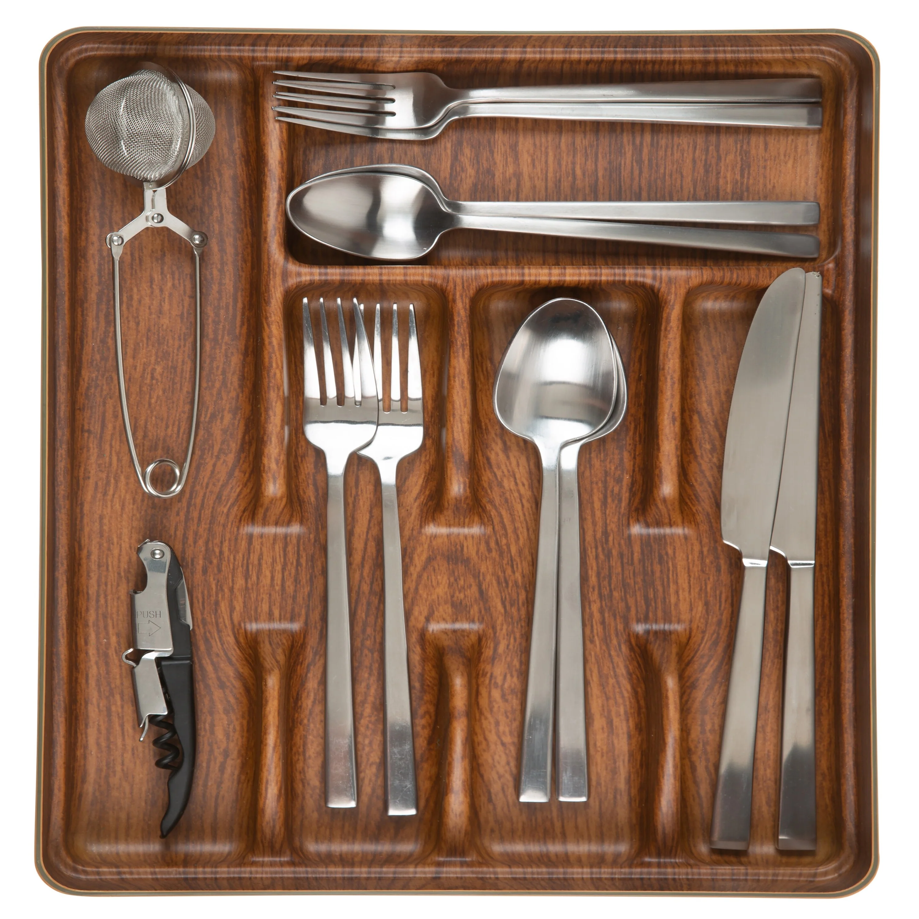 Kitchen Details 5 Compartment Wood Look Cutlery Tray - 10.24 x 13.39 x 1.77