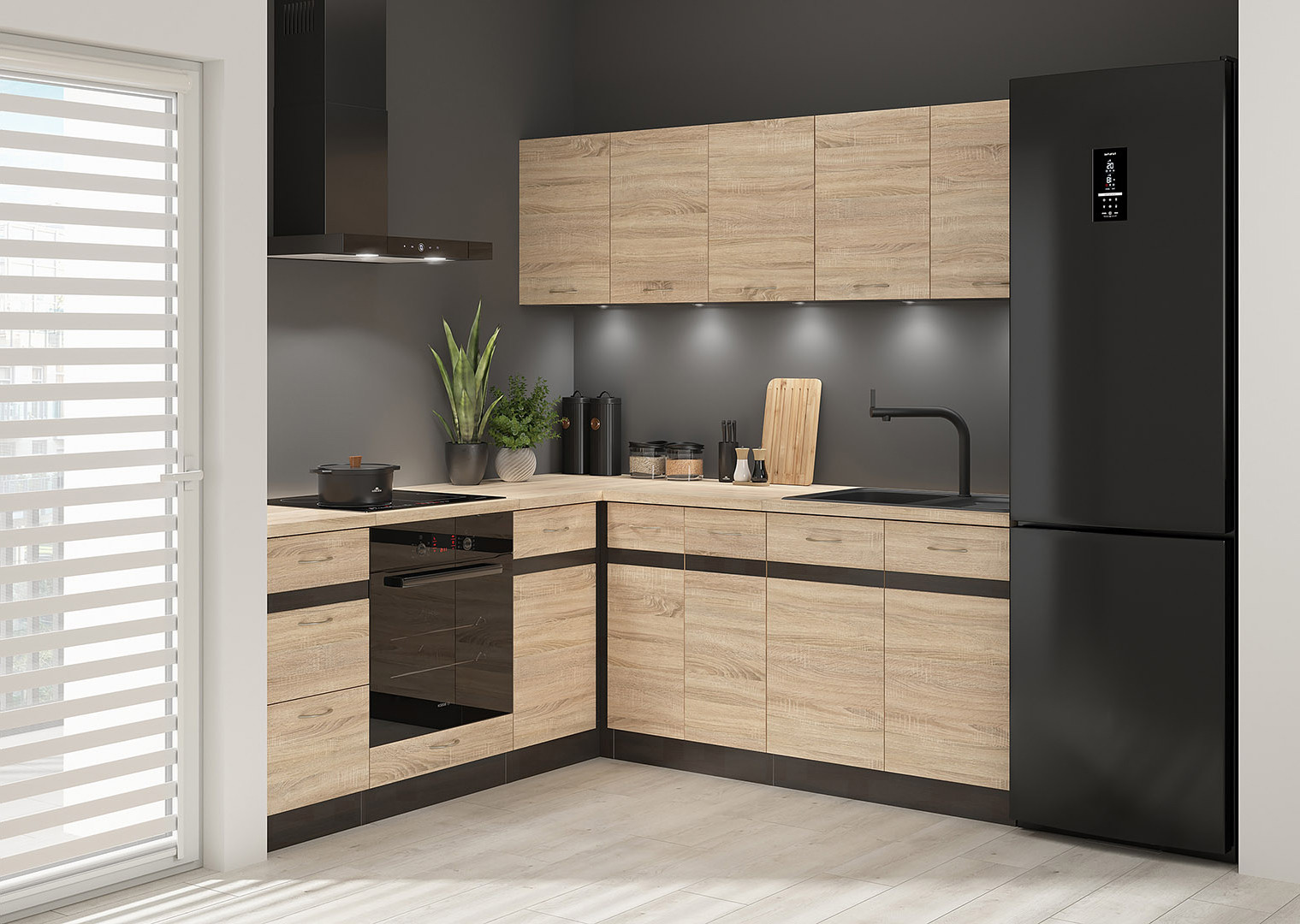 Komplet kuchenny narożny Junona Line 200x200 prawy dąb sonomabez blatu