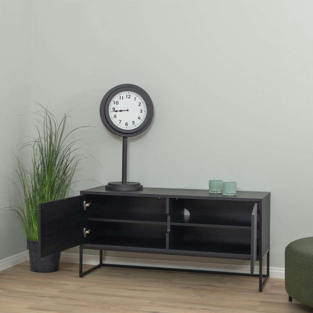 LOGO - Meuble TV 118cm en métal et bois noir