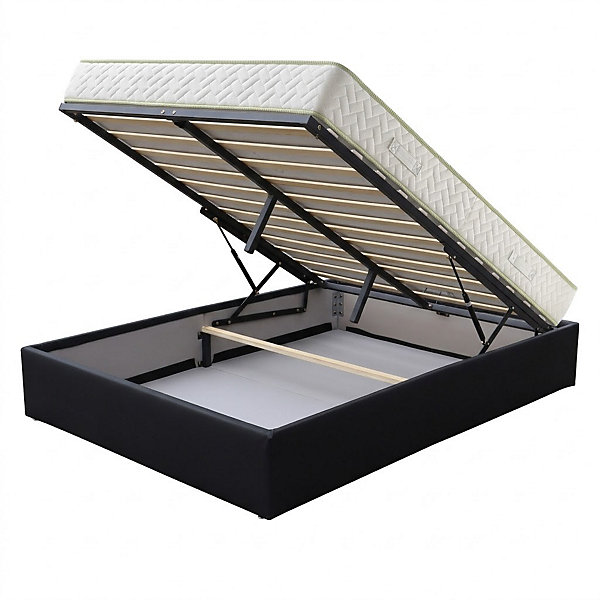 Ensemble Lit Coffre et Matelas 180x200 cm - Couleur : Noir - Matelas Haute Densité Confort Souple