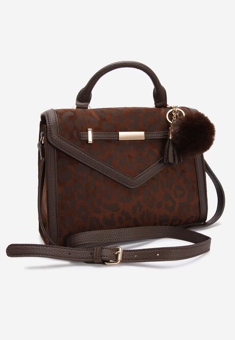 Womens Brown Animal Print Top Handle Bag