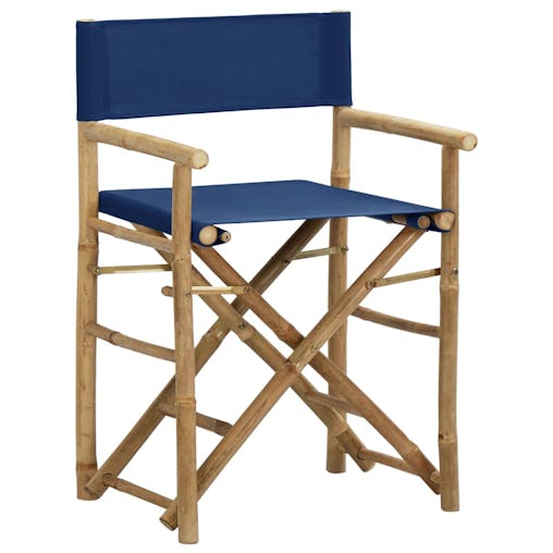 NNEVL Folding Director's Chairs 2 pcs Blue Bamboo and Fabric