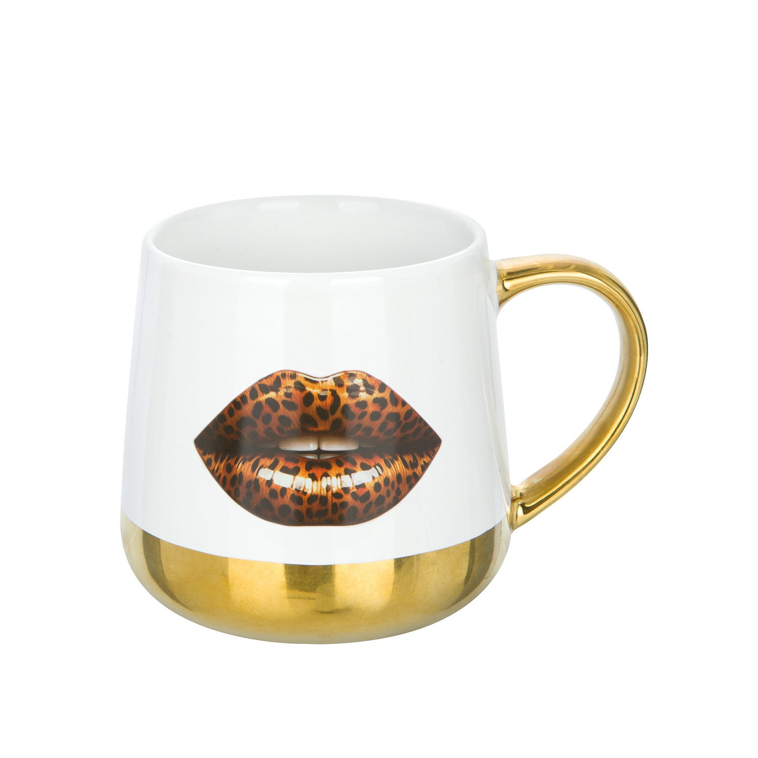 Tazza mug ceramica manico e base oro 360 ml labbra