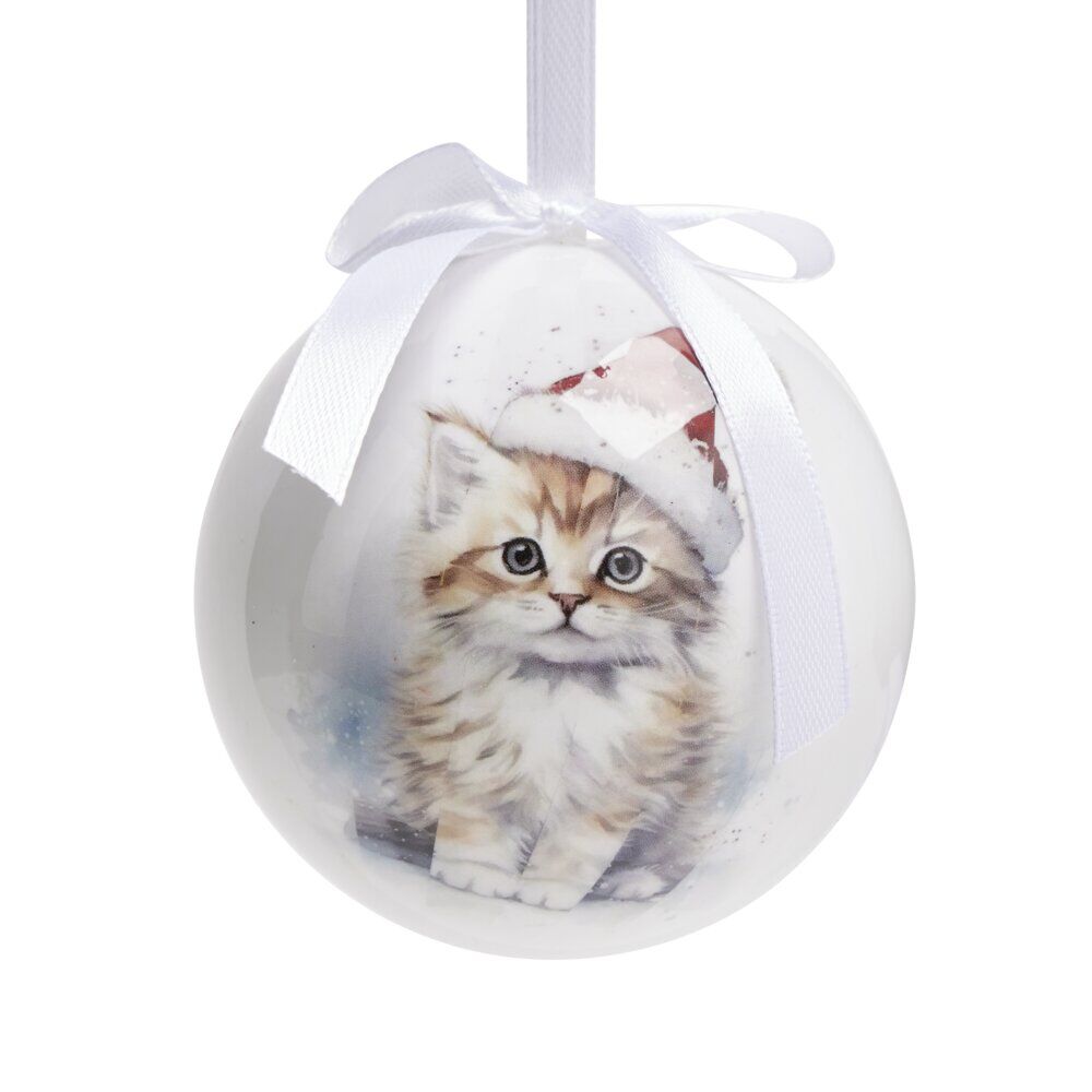 Boule de No&euml;l motif animal mignon avec ruban blanc Ø8cm (4 modèles)